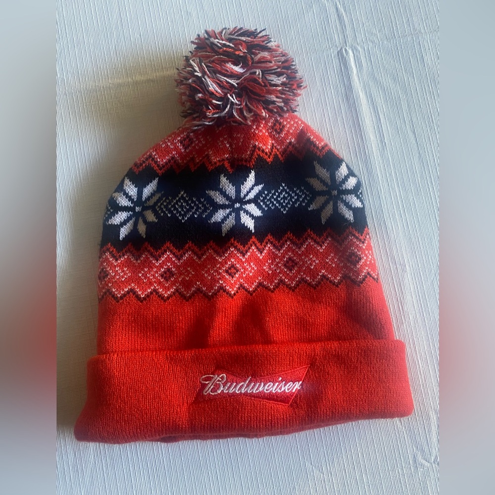 Budweiser Red Orange Snowflake Beanie